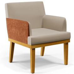 Poltrona Decorativa Para Sala De Estar Base Beatriz W01 Linho Bege Couríssimo Camel - Lyam Decor