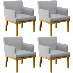 Kit 04 Poltronas Decorativas Para Sala De Estar Base  Beatriz W01 Linho Cinza - Lyam Decor