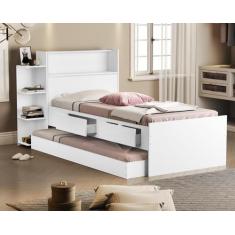 cama solteiro com bau duas gavetas cama auxiliar cor branca - VJ Móvei