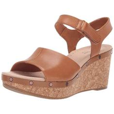 Clarks Sandália feminina Annadel Clover Wedge, Couro bronzeado, 35