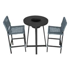 Conjunto Bistrô Champanheira Tampo Ripado E 2 Banquetas França Corda Náutica Cinza - Cor: Cinza