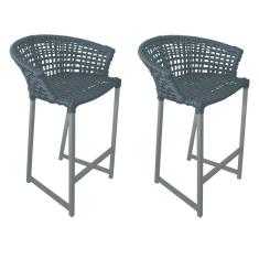 Kit 2 Banquetas Reis Em Corda Náutica E Base Em Alumínio Cinza Para área Gourmet Externa Cinza Cinza