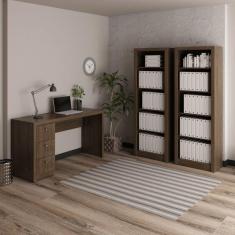 Conjunto Home Office com 1 Escrivaninha 3 Gavetas com 2 Estantes Espresso Móveis Rústico