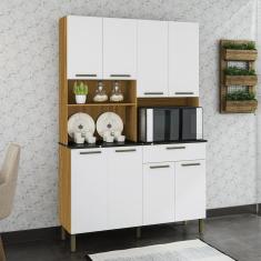 Cozinha Compacta com 8 Portas 1 Gaveta e Espaço para Micro-ondas 100% Mdf San Marino Amêndoa/Branco