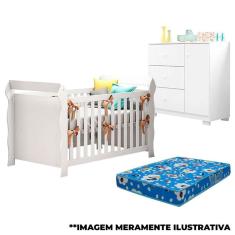 Berço Americano Lara e Cômoda Infantil Duda Branco Brilho com Colchão – Phoenix Baby