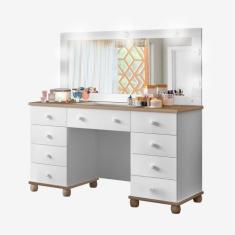 Penteadeira Planet Baby Camarim 9 Gavetas Com LED Branco Amendoa - Pot