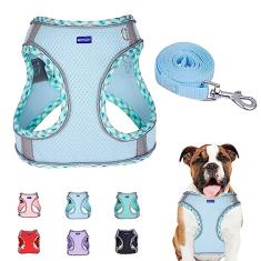BTDCFY Conjunto de arnês e coleira para cães Step in Mesh respirável refletivo à prova de fuga colete para cães sem asfixia, malha leve para cães