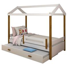 Cama Com Auxiliar Montessori Cabana Solteiro Branco E Mel
