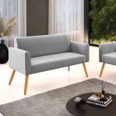Sofá Namoradeira Pés Palito Castanho Marisa Suede - DRossi, Cinza