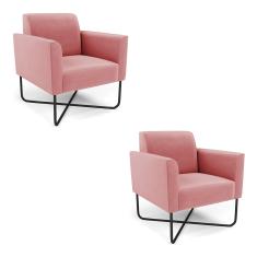 Kit 2 Poltronas Base X Industrial Preto Marisa Suede Rosê D03 - D?Rossi