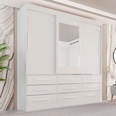 Guarda-Roupa Casal 3 Portas 9 Gavetas com Espelho Luana - Sallêto Móve