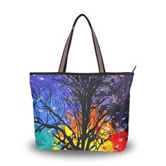 Bolsa de ombro My Daily Women colorida abstrata árvore bolsa grande, Multi, Medium