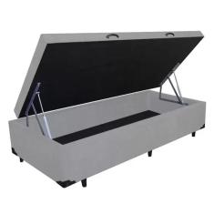 Base Box Baú Solteiro Suede Cinza - 39x78x188