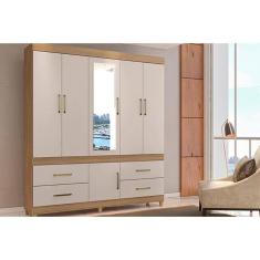 Guarda Roupa 6 Portas E 4 Gavetas C- Espelho Guarujá Amêndola-off White - Demóbile