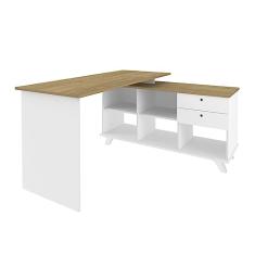 Escrivaninha em L Retrô para Escritório Luna Cor:Olmo/Branco