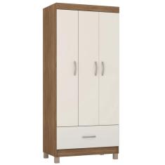 Guarda Roupas Solteiro 3 Portas 1 Gaveta Amêndoa/off White Prince Demóbile Amêndoa