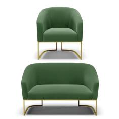 Namoradeira E Poltrona Base Industrial Dourado Stella Suede D03 - D`rossi Cor Verde