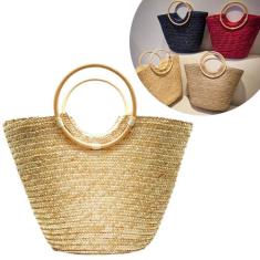 Bolsa Cesta Grande Alça Madeira Praia Piscina Artesanal - shop mix, Pa
