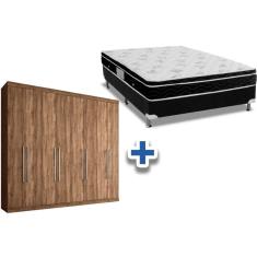Cama Box Casal + Colchão Physical Ortobom + Guarda Roupa Master Vip 8.4 Atacama-Jatobá