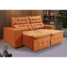 Sofá Retratil Reclinável 3 Lugares Pillow Em Veludo 1,90 Terracota Laranja
