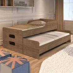 Cama Solteiro Elis Castanho - Com Auxiliar 100% Mdf  - Basoto