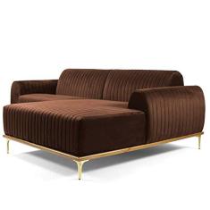 Sofá 4 Lugares com Chaise Esquerdo Base de Madeira Euro 265 cm Veludo Marrom - Gran Belo