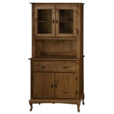 Armário de Cozinha com Cristaleira de Vidro e Madeira Antique com 4 Po