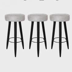 Kit 03 Banqueta Alta Lia Para Cozinha Bar Balcão Bistrô Pé Palito Preto Corino Cinza - Ahazzo Móveis