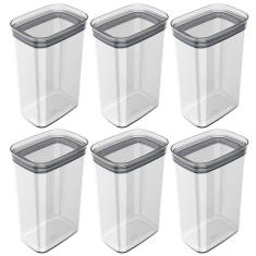 Kit 6 Potes Herméticos Retangulares Grandes com Tampa 2,3L Porta Mantimentos Cozinha