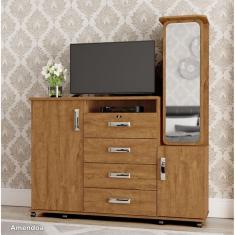 Comoda com 04 Gavetas e Rodizios Espelho Giratorio e Sapateira Copacabana Lukaliam