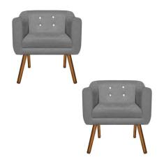 Kit 02 Poltronas Julia Suede Grafite Strass Pés Palito - D'ROSSI