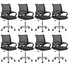 Kit 8 Cadeiras para Escritório Diretor Executivas Giratória Tela Mesh Preto