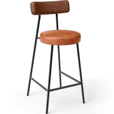 Banqueta Baixa Cozinha Sala Jantar Bancada Milão L02 Couríssimo Marrom Camel - Lyam Decor