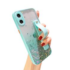 siduater Capa com suporte de alça para iPhone 16 Plus de 6,7 polegadas com suporte de pulseira, capa transparente com glitter brilhante, amortecedor de TPU macio, alça ajustável para iPhone 16 Plus de