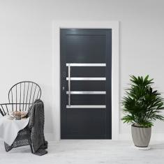 Porta Pivotante De Alumínio 210 X 120cm Com Friso E Fechadura Digital Linha 30 Esquerda Preto