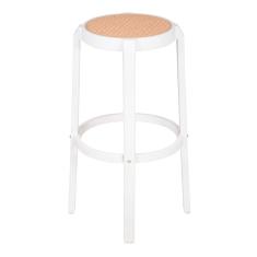 Banqueta Fitz Alta com Assento Simulando Rattan Branco