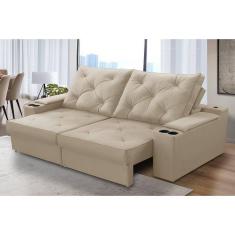 Sofá Retrátil Reclinável 3 lugares 2,30m com Porta Copos e USB Helena Suede Bege Adonai Estofados