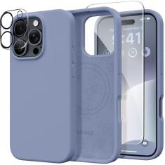Capa magnética GONEZ para iPhone 16 Pro Max, compatível com MagSafe, capa de silicone líquido, com protetor de tela + protetor de câmera, capa protetora completa à prova de choque para celular, 6,9