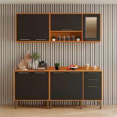 Cozinha Compacta 4 Peças 9 Portas 2 Gavetas Paris Sallêto Cinamomo Com Grafite