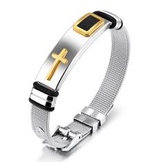 Pulseira Masculina Bracelete Aço Cruz Dourada