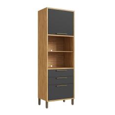 Paneleiro Torre Quente com 2 Portas 2 Gavetas e Espaço Micro-ondas 100% Mdf Vicenza Espresso Móveis Amêndoa/Cinza