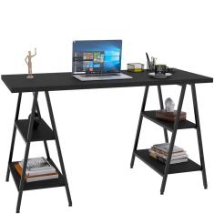 Mesa Para Escritório Estilo Cavalete 135cm Preto Onix