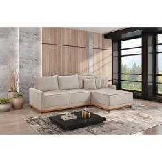 Sofá Linho 3 Lugares 264cm Com Chaise Lado Direito E Kit Usb Barra Cru