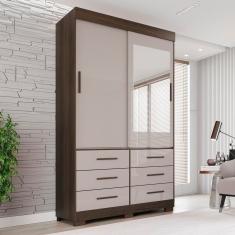 Guarda Roupa Com Pés E Espelho 2 Portas 6 Gavetas Luana Savana-off