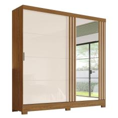 Guarda Roupa Casal B352 Ripado 2 Portas Deslizantes Nature-off White Com Espelho - Móveis Briz Nature-off White