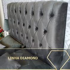 Cabeceira Capitonê Luna Diamond Suede Cinza Casal 140 x 80