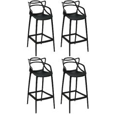 Kit 4 Banquetas Allegra com Encosto Design Cozinha/bancada - Preto