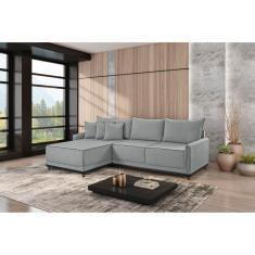Sofá Linho 3 Lugares 264cm com Chaise Lado Esquerdo e Kit Usb Barra Cinza