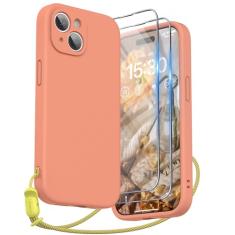 SURPHY Capa projetada para iPhone 15 com protetor de tela e cordão, alça de telefone e capa de telefone de silicone líquido (proteção para câmera e forro de microfibra macia) 6,1 polegadas 2023,