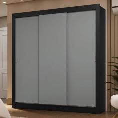 Guarda-Roupa Casal 3 Portas de Correr Preto/Cinza Sublime Madesa, Pret